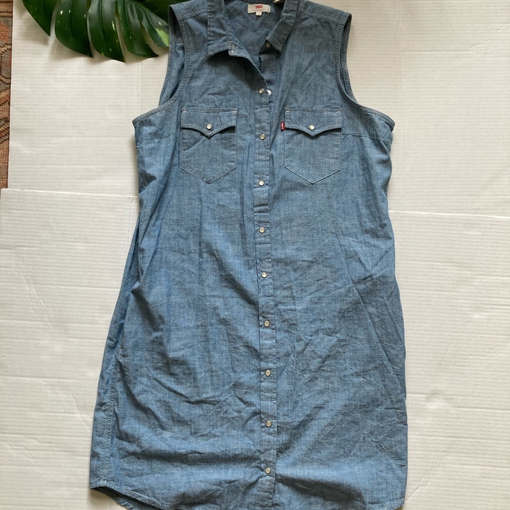 Levi’s womens denim snap button western shirt dress size large